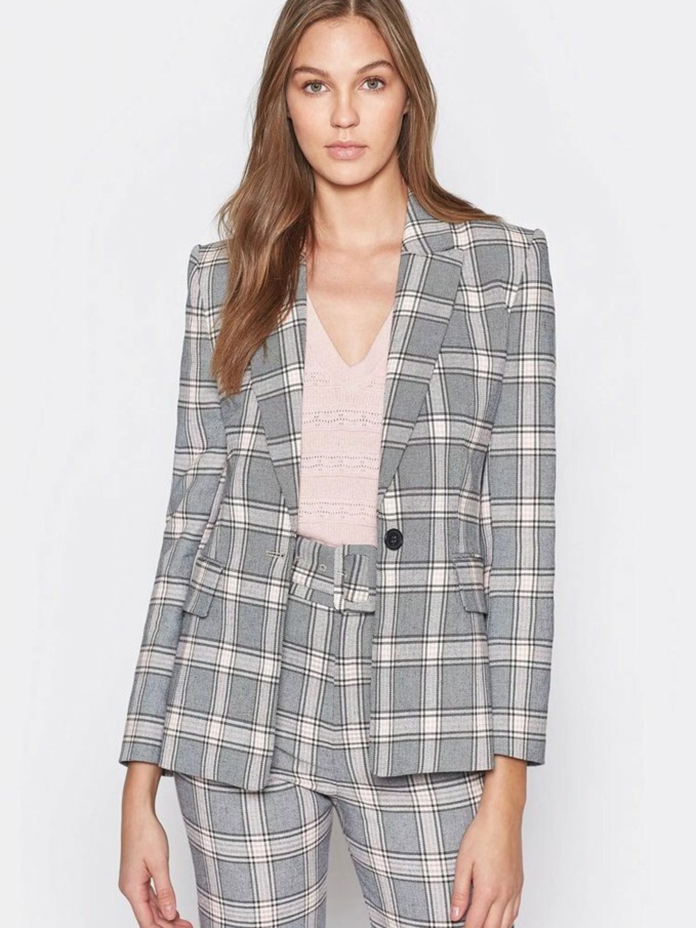 Joie Midnight Anilah plaid one-button cotton blend peaked lapel blazer jacketNWT